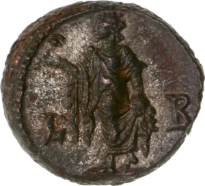 Elpis tourné a gauche et tenant une fleur.