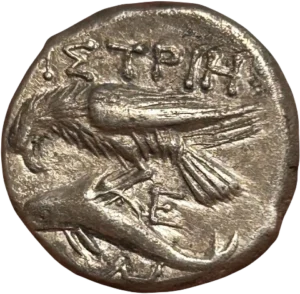 Aigle à gauche attaquant un dauphin.