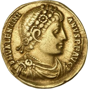 Buste diadémé, drapé et cuirassé de Valentinien à droite.