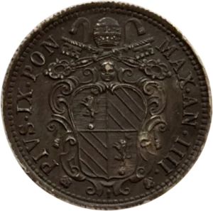 Dans une couronne de feuilles de laurier, inscriptions sur trois lignes : 10 / BAIOCCHI / 1850 / R.