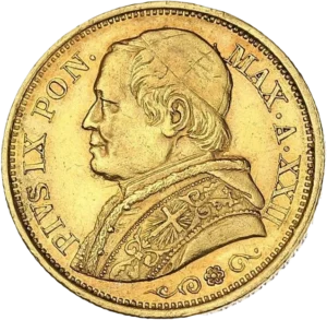 Buste du Pape Pie IX à gauche.