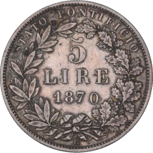 5 lires dans une couronne de laurier.