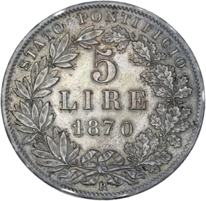 5 lires dans une couronne de laurier.