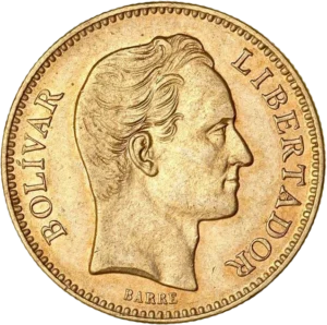 Tête nue de Simon Bolivar à droite.