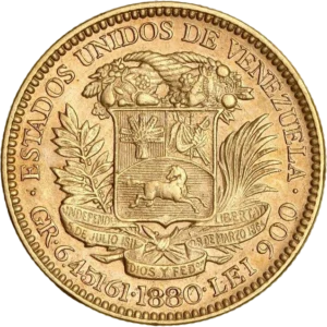 Écu aux armes du Vénézuela dans une couronne végétale.